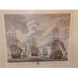 A 20thC reproduction coloured print - Lord Anson's Fleet of 1747, 20" x 23".