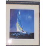 Gerry Defries - a modern limited edition signed colour print - Sailing boat in blue & yellow - 3/10,
