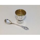 A Norwegian 830 silver egg cup & spoon, decorated with a squirrel, engraved 'KCC 6-3-32', in