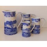 A set of four modern Copeland Spode blue & white Italian pattern jugs, the largest 8.25" high. (4)