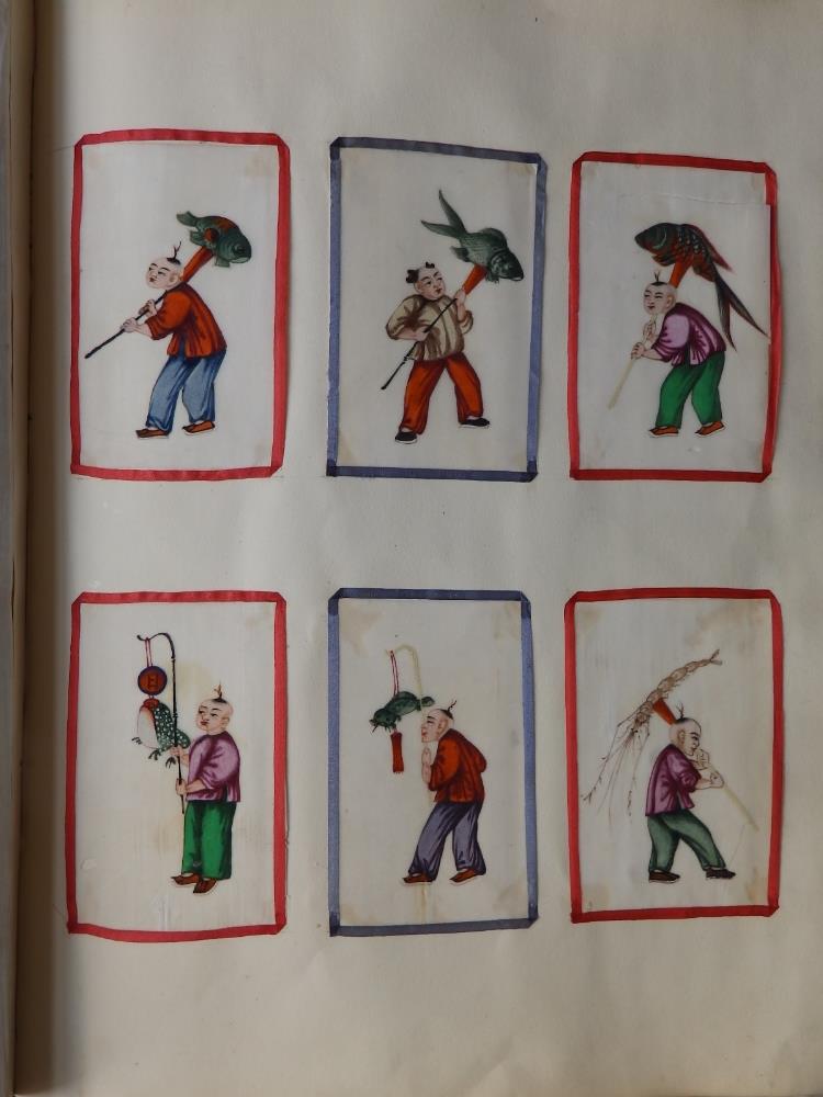 A late Victorian scrap album containing 16 double-sided pages bearing pasted-in Chinese watercolours - Image 15 of 18