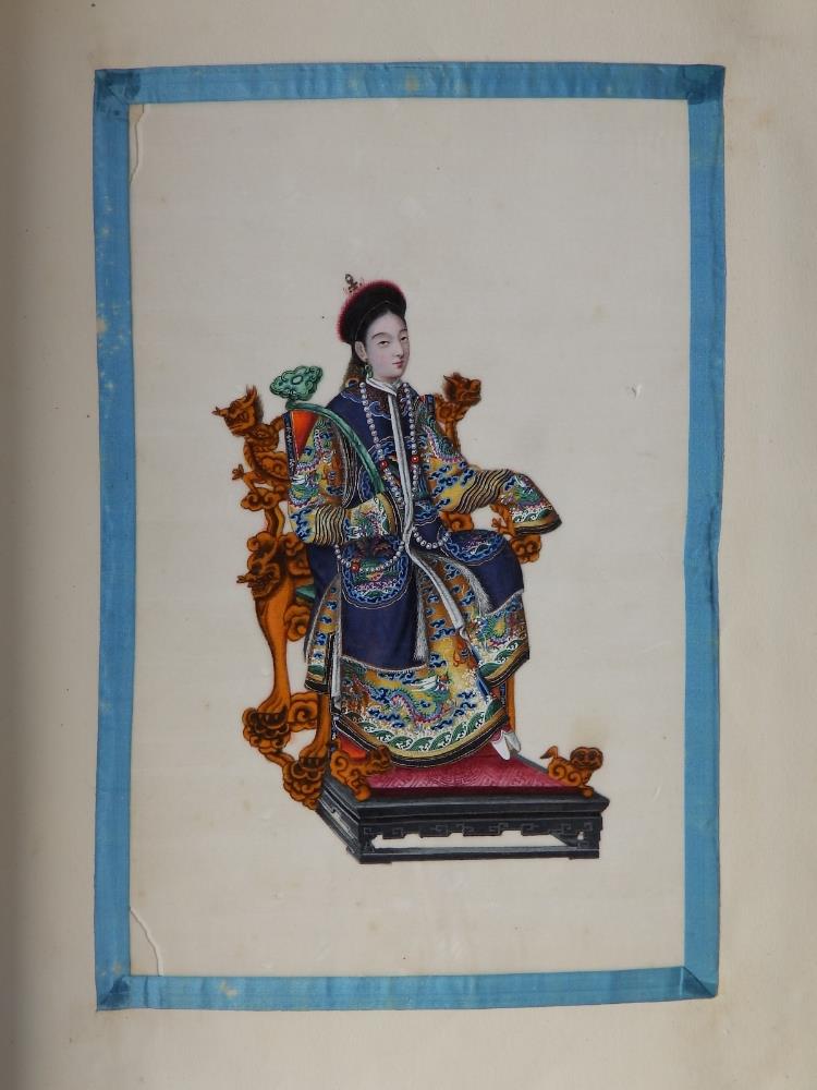 A late Victorian scrap album containing 16 double-sided pages bearing pasted-in Chinese watercolours - Image 4 of 18