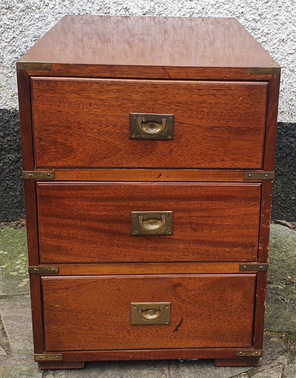 A reproduction campaign style three-drawer chest, 16" wide. - Image 2 of 3