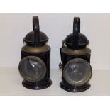 A pair of GWR handlamps by G. Plkey Ltd., of Birmingham, with red/blue turning colours, wick burners