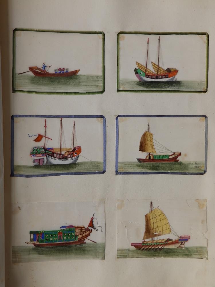 A late Victorian scrap album containing 16 double-sided pages bearing pasted-in Chinese watercolours - Image 17 of 18