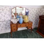 A walnut kneehole dressing table and two bedside cabinets. (3) Separate viewing arrangements by