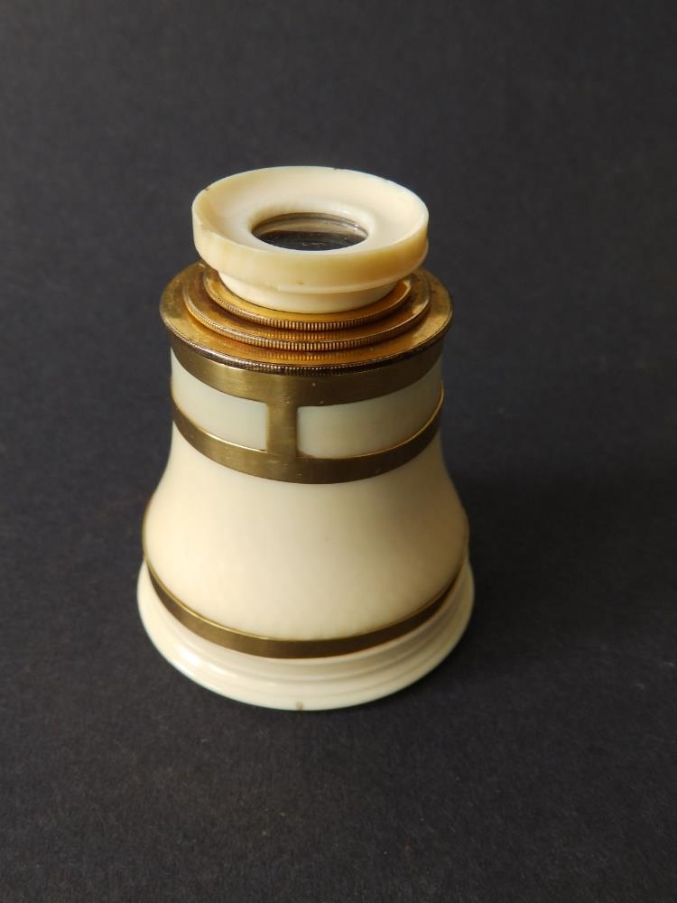 A 19thC three-drawer gilt brass & ivory monocular with gold banding by Adams, London, 4" extended, - Image 3 of 4