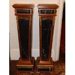 A pair of reproduction ormolu & marble inset square wooden pedestals of tapering form, Height 46",