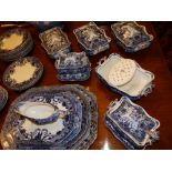 56 pieces of Raleigh pattern blue & white dinner ware showing art nouveau influence - discolouration