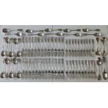 70 pieces of Edwardian shell & thread pattern silver table cutlery by Elkington & Co, having