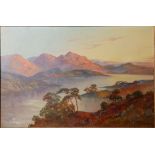 F.E. Jamieson - oil on canvas - Highland lake scene, signed, 15" x 23".