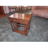 A nest of three 20thC reproduction oak tables, 19" maximum. Separate viewing arrangements by