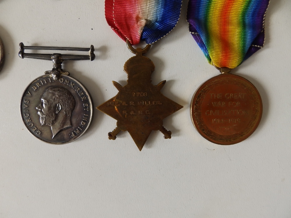 A 1914-15 WWI Star awarded to 1708 A.R. Miller RAMC, together with WWI War & Victory Medals to 2/ - Image 2 of 2