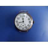 A First World War period 9ct gold military wrist watch, the white dial with luminous hour