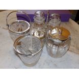 Two cut glass ice pails, a pair of pickle jars and two barrels. (6) Separate viewing arrangements by