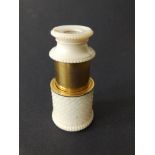 A 19thC single-drawer gilt brass & ivory monocular with carved decoration, 3" extended - some