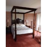 A mahogany open frame four-poster bed, having turned & fluted foot posts, Width 58", Length 83".