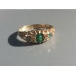 A Victorian emerald & diamond set 18ct gold ring - Birmingham marks. Finger size J/K.