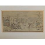 JHS(?) - pencil drawing with watercolour - Humorous scene depicting groups of late Victorian skaters