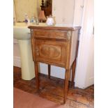 An inlaid marble top pot cupboard, a coffee table and a pair of occasional chairs. (4) Separate