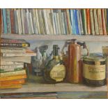 Thomas Ratham - oil on canvas - 'Still life with paperbacks', signed, dated verso July 1973, 20"