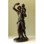 A 19thC bronze figure group of mother & child by Machault fils, the mother modelled in classical