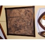 A large Victorian figural tapestry in plain oak frame, approximately 52" overall width. Separate