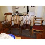 A windsor armchair, a pair of single windsor chairs and a set of six kitchen chairs. (9) Separate
