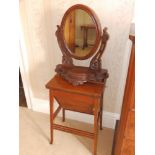 A Victorian mahogany dressing table mirror, 33" high, another 24" and a work table. (3) Separate