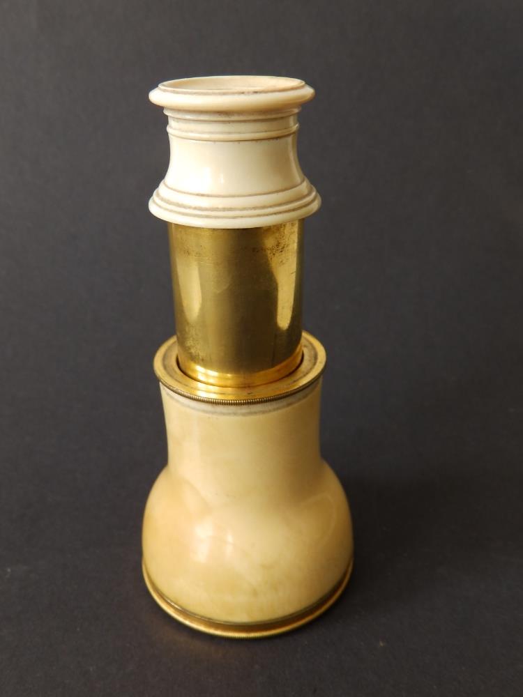 A 19thC single drawer gilt brass & ivory monocular by W & S Jones, 30 Holborn, London, 3.8"