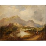 19thC Scottish School - oil on canvas - Abbey Graig, Alva, near Stirling, with the Ochil Hills in