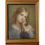 Late 19th/early 20thC School - pastel - Study of a wistful blue-eyed young girl, 15.5" x 12.5".