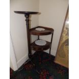 A small Georgian inalid mahogany corner washstand, a two tier table, a dressing table mirror and a