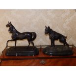 A 20thC reproduction Mene bronze study of a horse, 11.5" high and anoher of a boxer dog. (2)