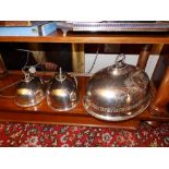 A Victorian engraved EP meat dome, 17" across and two others smaller. (3) Separate viewing