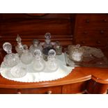 A pair of 5.5" high cut glass scent bottles & 13 other pieces. (15) Separate viewing arrangements by