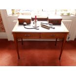 A Victorian inlaid mahogany writing table on square tapering legs, Width 36" - faded. Separate