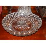 A shallow cut glass 12" diameter bowl and four cut glass vases. (5) Separate viewing arrangements by