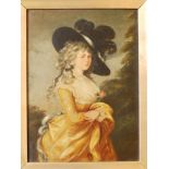 Grace Dommerson - oil on board - Threequarter length study of an 18thC lady in wide-brimmed black