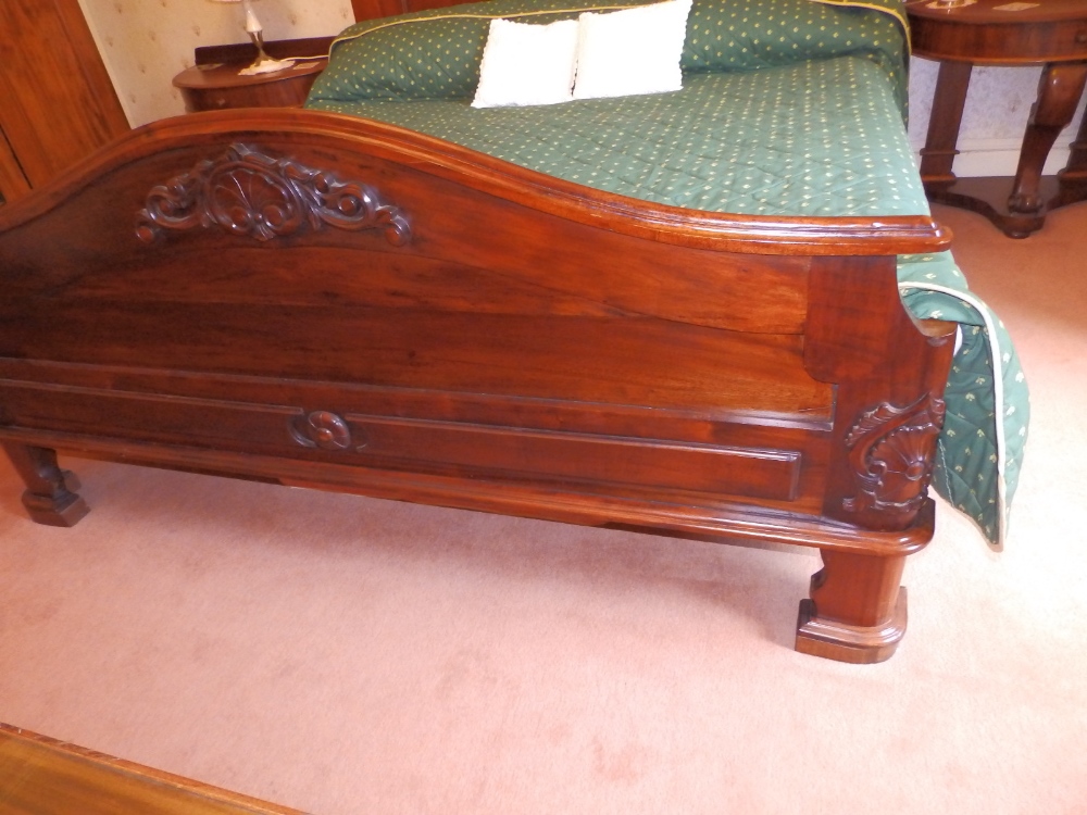 A Victorian style mahogany king size double bed, the high arched headboard with carved panelled - Image 3 of 4