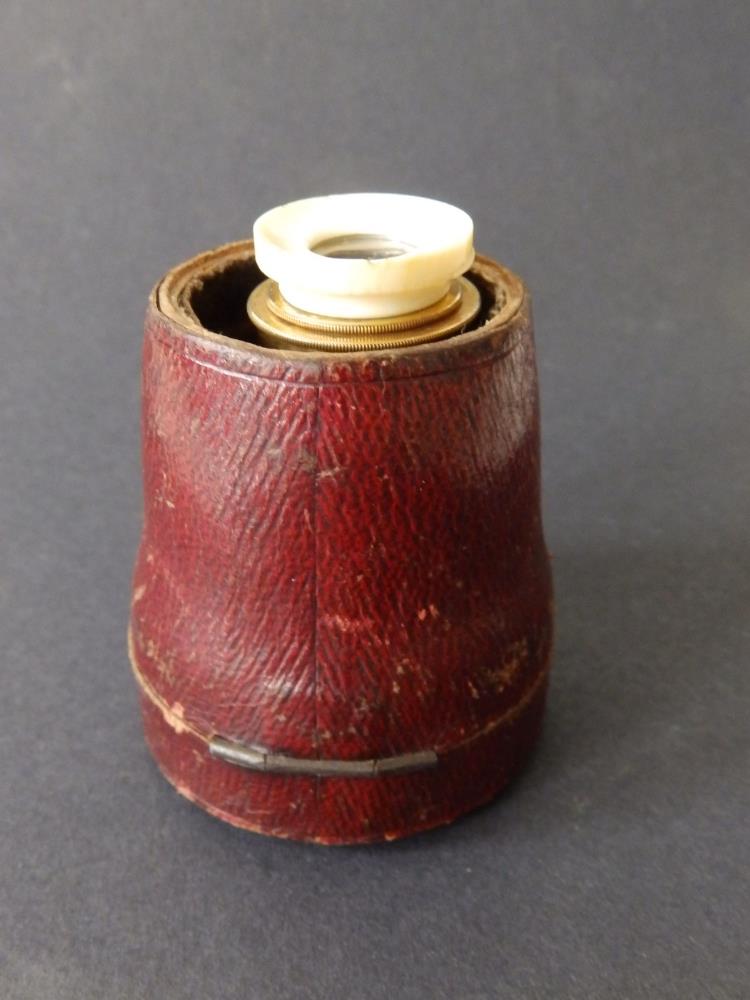 A 19thC three-drawer gilt brass & ivory monocular with gold banding by Adams, London, 4" extended, - Image 2 of 4