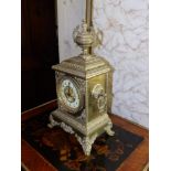 A gilt brass cased Japy Freres eight day striking mantel clock, 15" high. Separate viewing