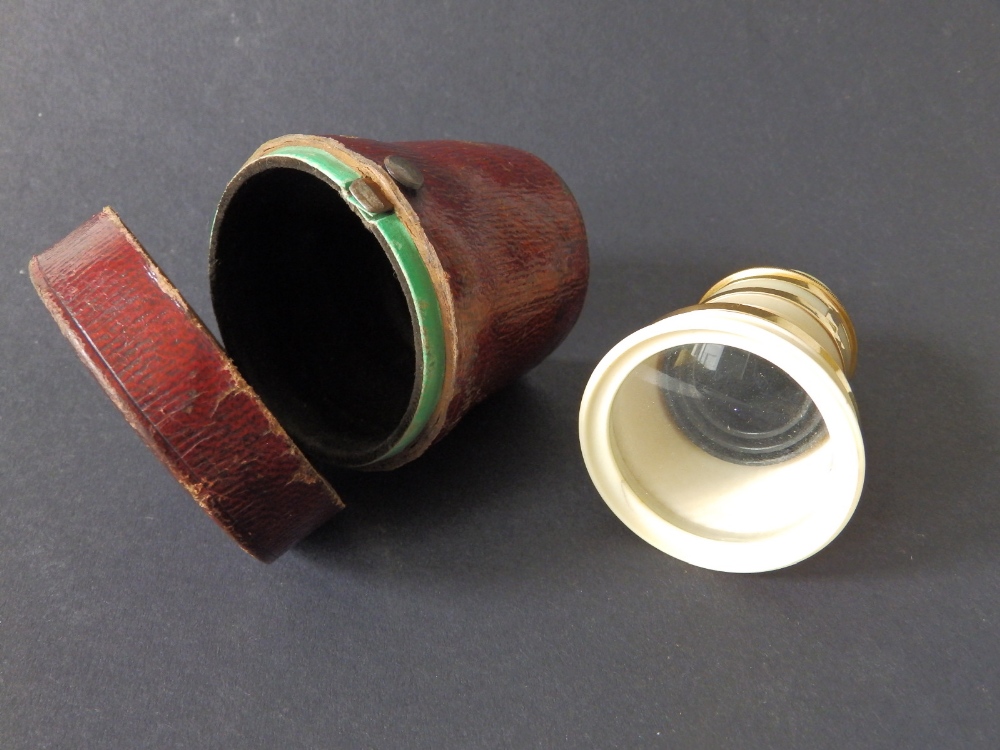A 19thC three-drawer gilt brass & ivory monocular with gold banding by Adams, London, 4" extended, - Image 4 of 4