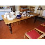 A 'scrub top' kitchen table on turned legs, Length 86", Width 43". Separate viewing arrangements