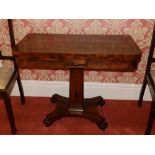 A 19thC folding rosewood rectangular pedestal card table, Width 36". Separate viewing arrangements