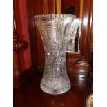 A large cut glass vase, 14.5" high, one other, a fruit basket and two other pieces. (5) Separate
