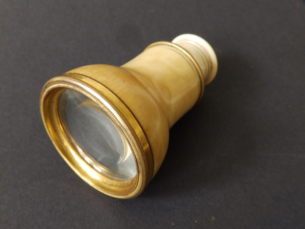 A 19thC single drawer gilt brass & ivory monocular by W & S Jones, 30 Holborn, London, 3.8" - Image 3 of 3