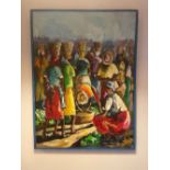 Errol Allen (Jamaica 1960-2012) - oil on canvas - Numerous figures at a marketplace, signed, 28.5" x
