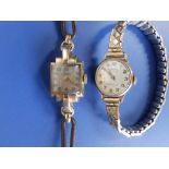 A lady's 9ct gold Corvette wrist watch on plated strap and an art deco Avia wrist watch. (2)