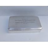 An American Poole silver presentation cigarette box, of plain rectangular form - 'Presented to Major